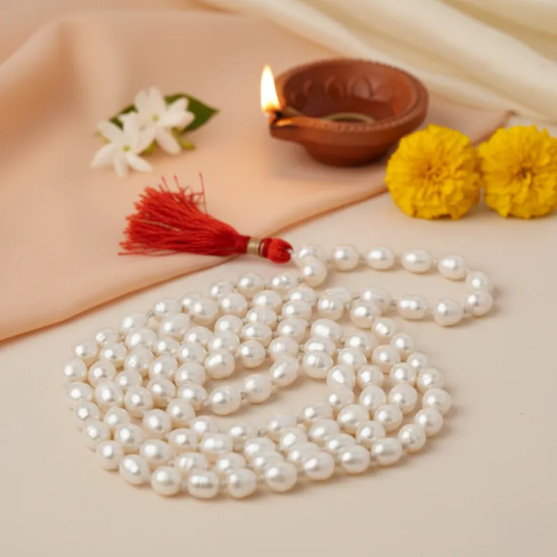 Real White Pearl Knotted Mala